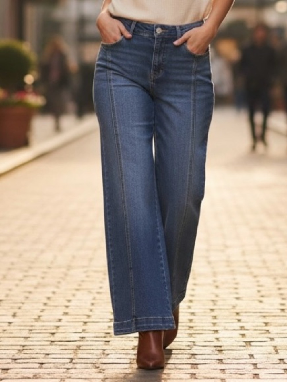 Freckled Poppy High-Rise Wide Leg Jeans in Deep Blue